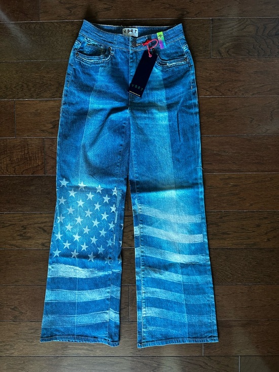 Vibrant Denim - Vibrant VBRT Blue American Flag Wide-Leg Jeans NWT Stars Stripes Western